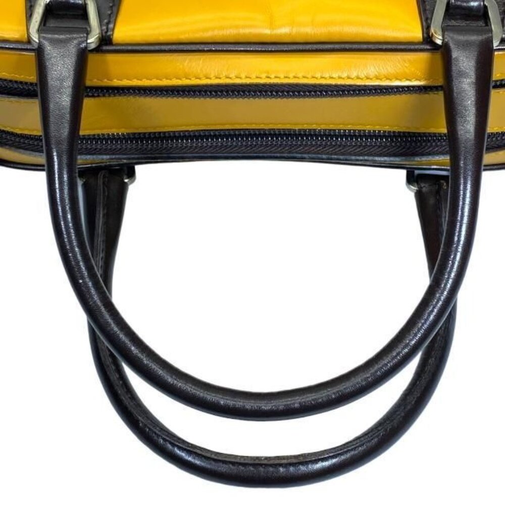 Prada Bow Sling Bag Tote Handbag Logo Leather Yellow Brown - Picture 6 of 9